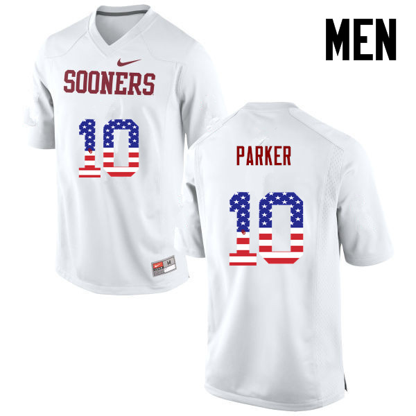 Men Oklahoma Sooners #10 Steven Parker College Football USA Flag Fashion Jerseys-White